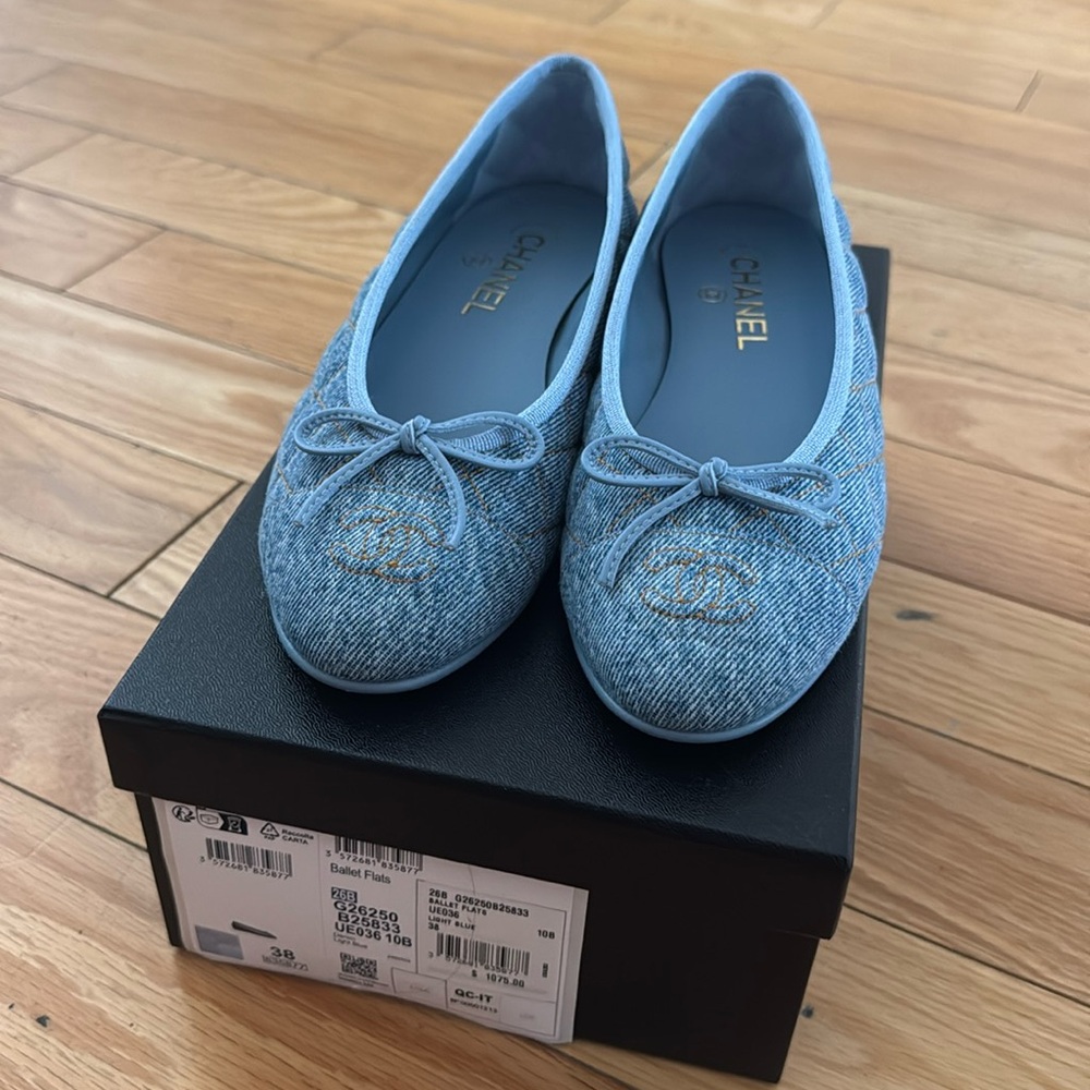 Chanel Light Denim Ballet Flats 38